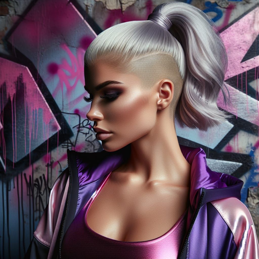 Caucasian Woman in Urban Graffiti Setting