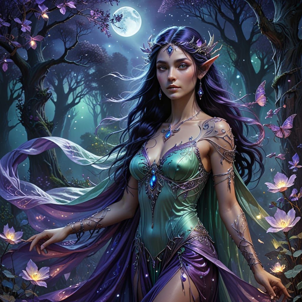Elven Queen Under Ethereal Moonlight