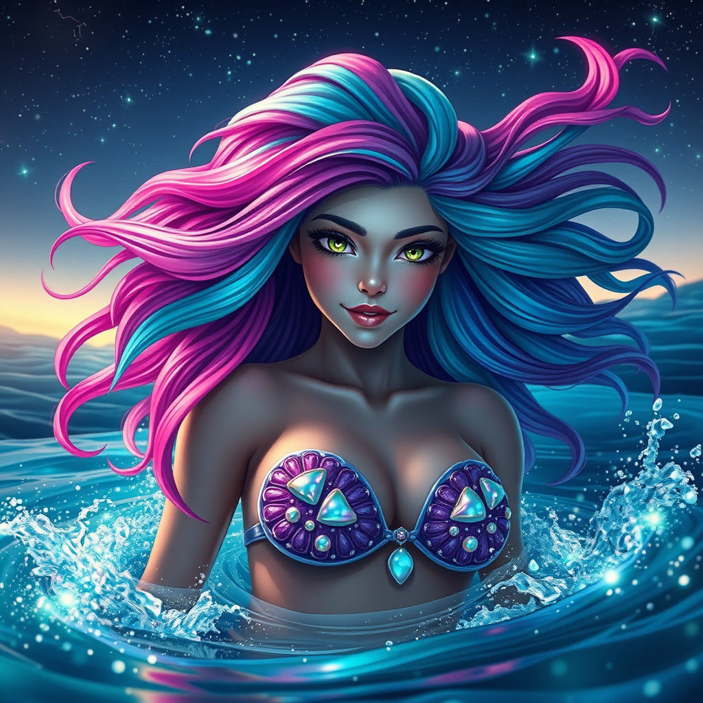 Vibrant Mermaid in Bioluminescent Ocean, Fantasy Art