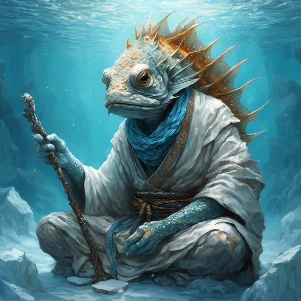 Antlered Sculpin Monk Meditating on Ice