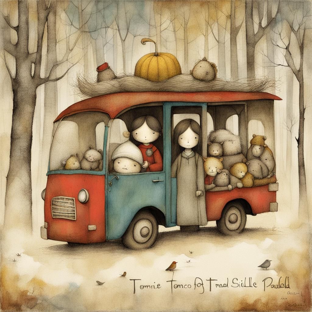 Whimsical Illustration of a Magical Forest Scene in Watercol...