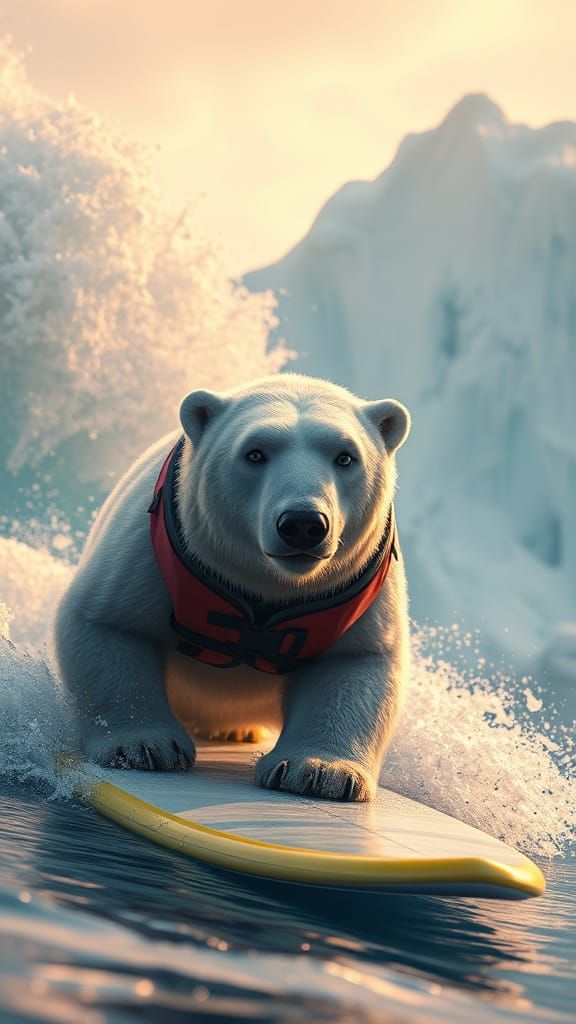 Polar Bear Surfing: Hyperrealistic 3D Render