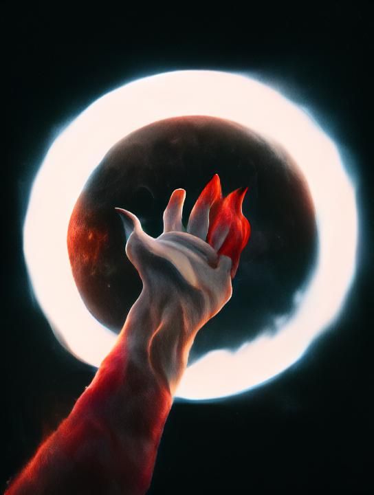 Burning Hand Reaching for a Blood Moon