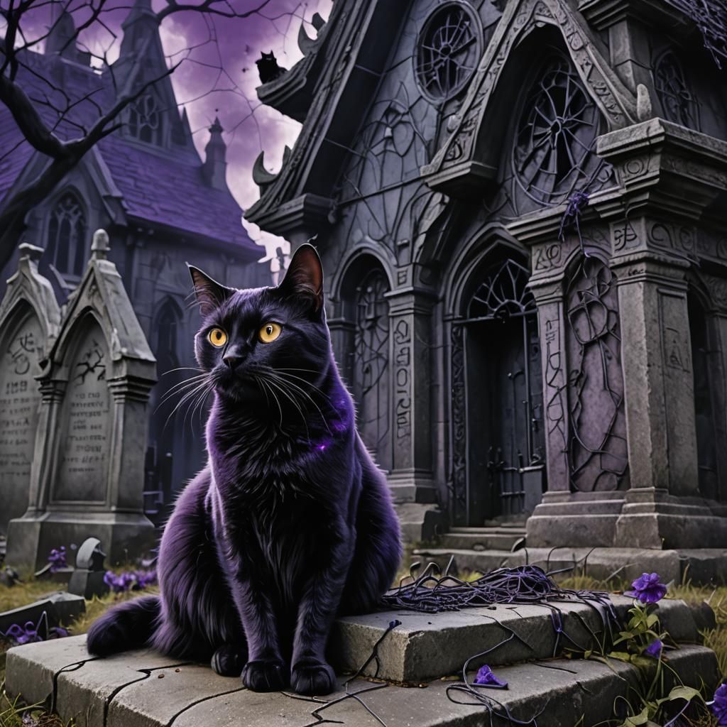 Cobwebbed Haunted House with Black Cat in Gothic Style