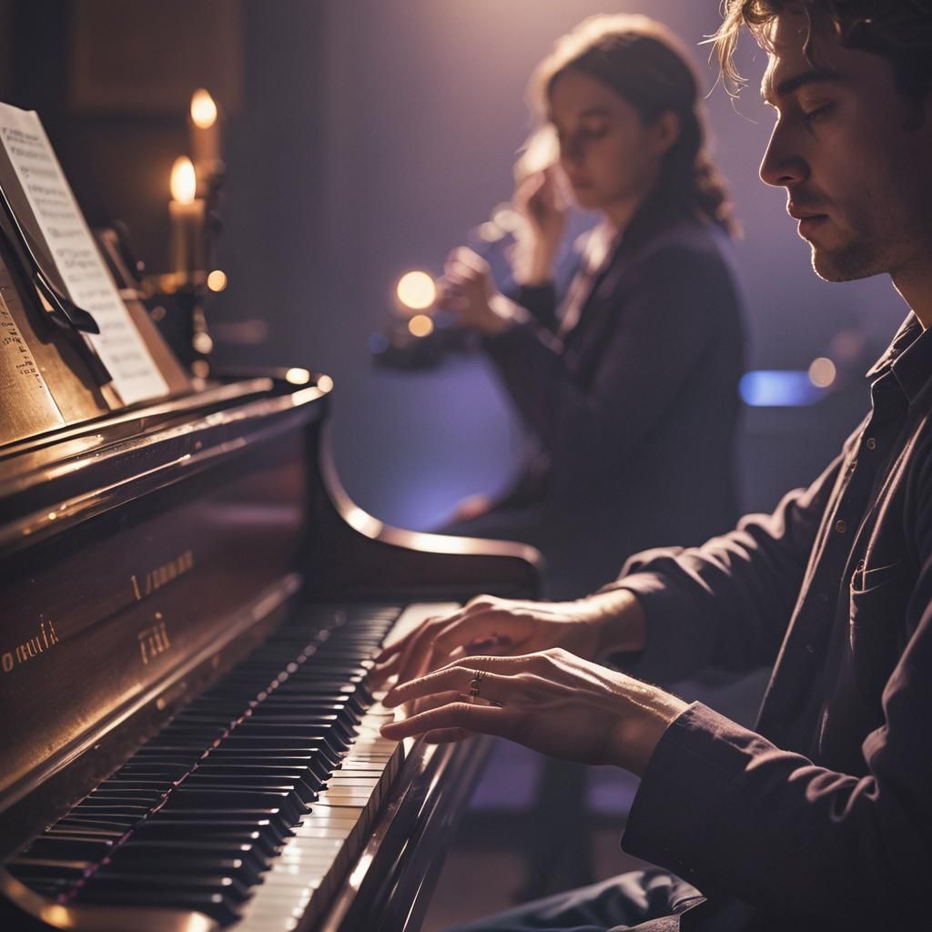 Melancholy Piano Player in Moody Cinematic Portrait