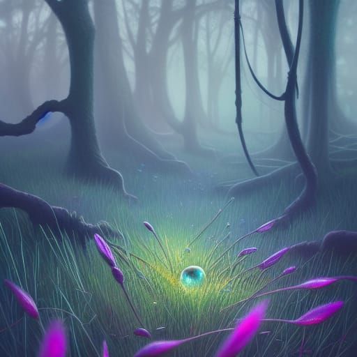 Dew Drops on Grass: A Detailed Digital Painting