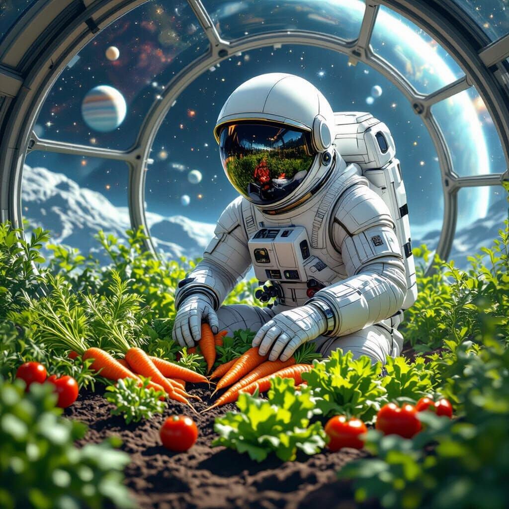 Astronaut's Garden in Space: Digital Art Style