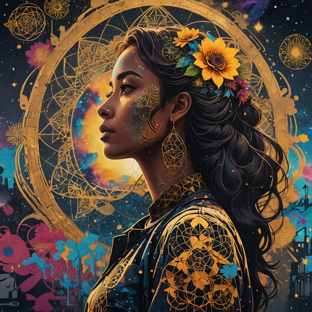 Contemplative Woman with Golden Empire, in 3D Style