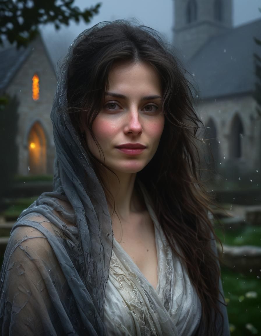 Chiaroscuro Oil Portrait: Woman in Renaissance Garden