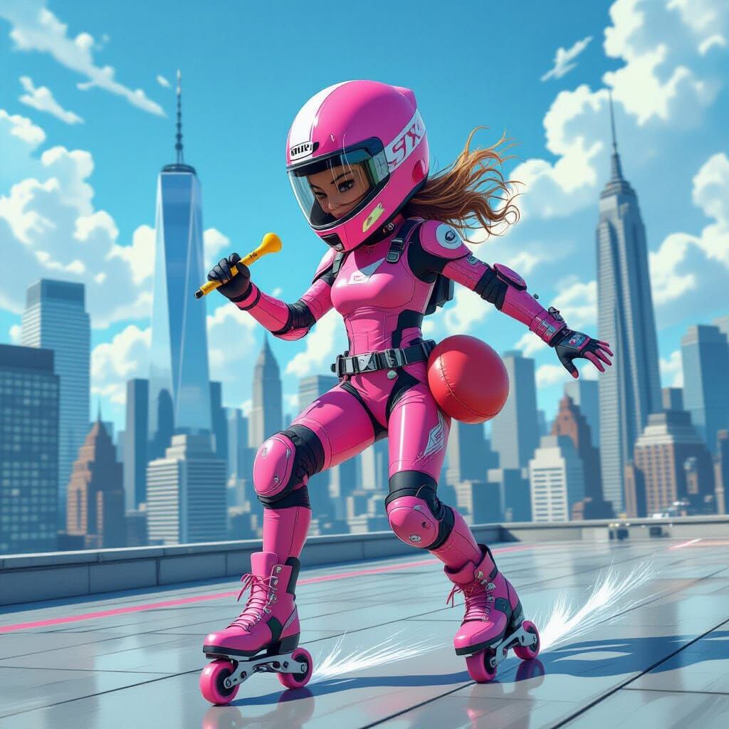 SFX Girl on Rooftop in Digital Street Art Style