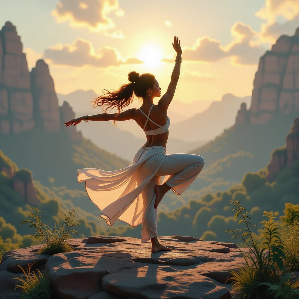 Woman in Ardha Chandrasana, Hyperreal Digital Art