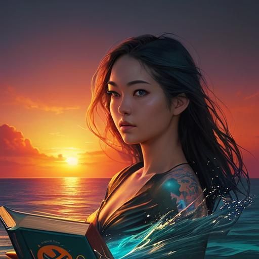 Hyperrealistic Sunset Scene of Reading and Reflection