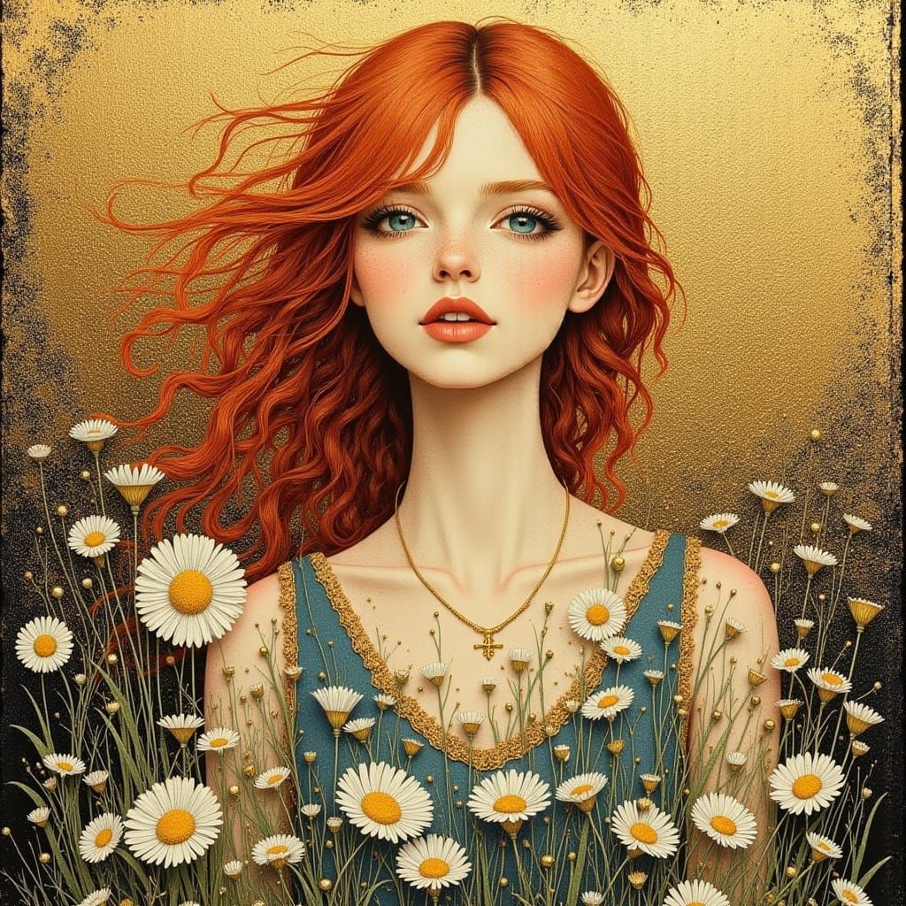 Red-Haired Beauty in a Golden Field