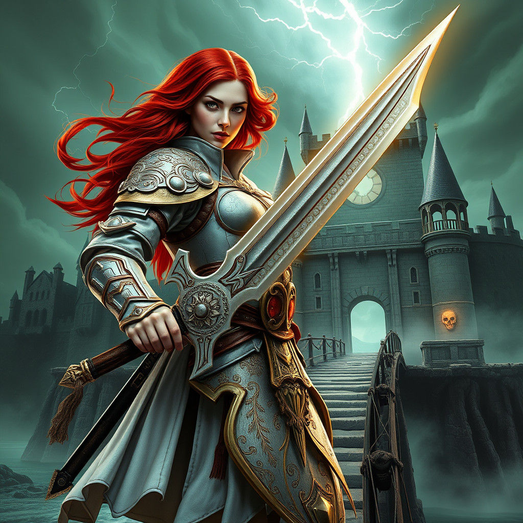 Warrior Woman Sword Strike: Epic Fantasy Art