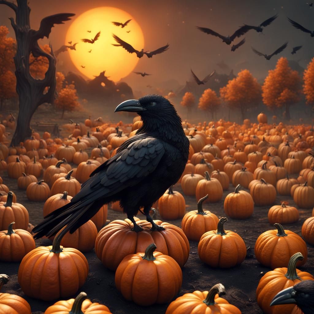 Pumpkin Patch and Scarecrow in Detailed Matte Painting