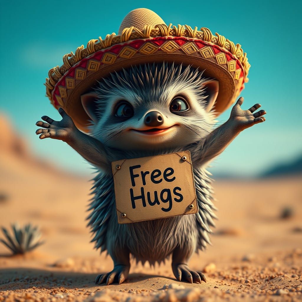 Tiny Hedgehog Offers Free Hugs in Vibrant Desert Oasis
