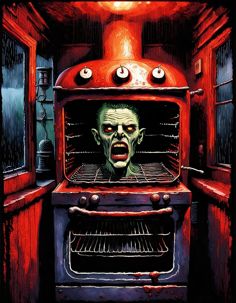 Haunted Gas Oven in Tropical Horror Style