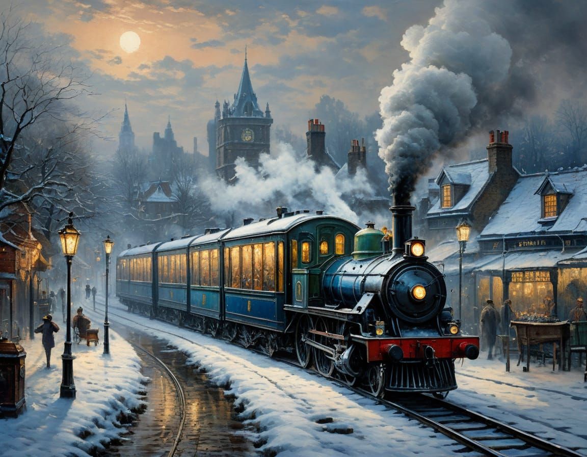 Vibrant Victorian London Village Scene in Impressionist Wate...