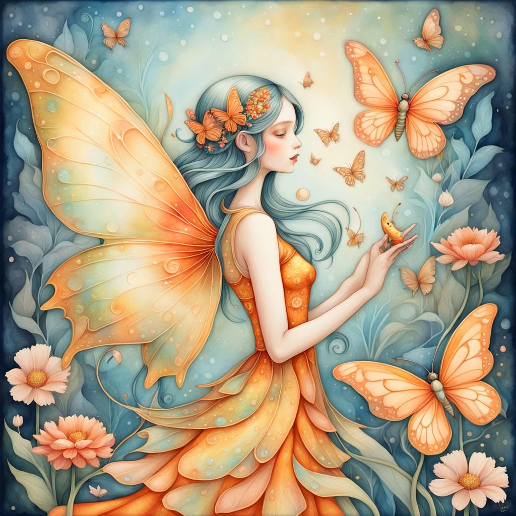 Enchanting Fairy with Butterfly Wings in Watercolor Style