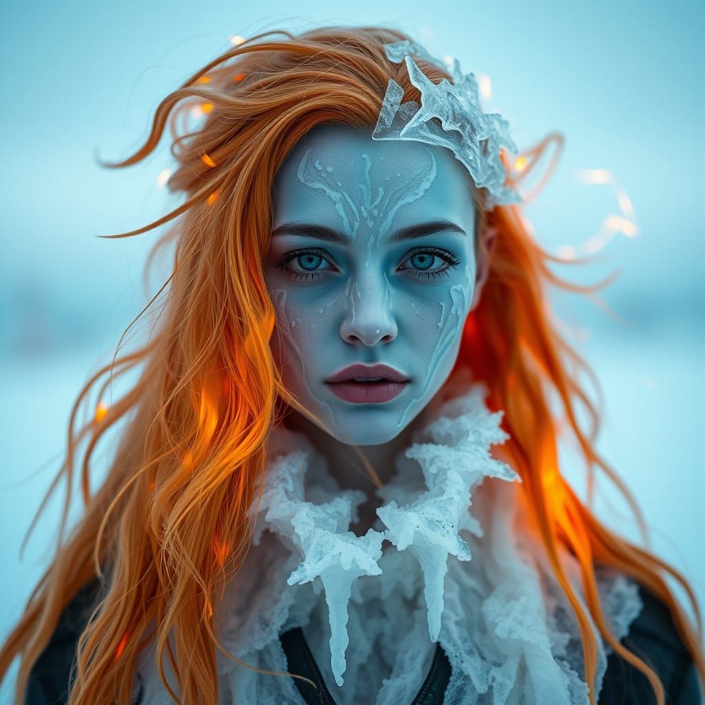 Ice and Fire Woman: A Surreal Digital Portrait