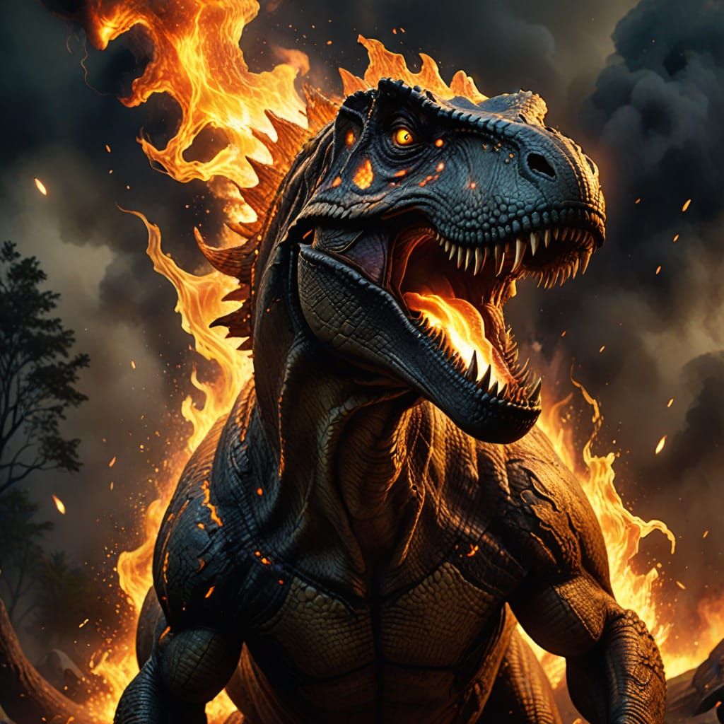 Fiery T-Rex in a Vivid Digital Painting