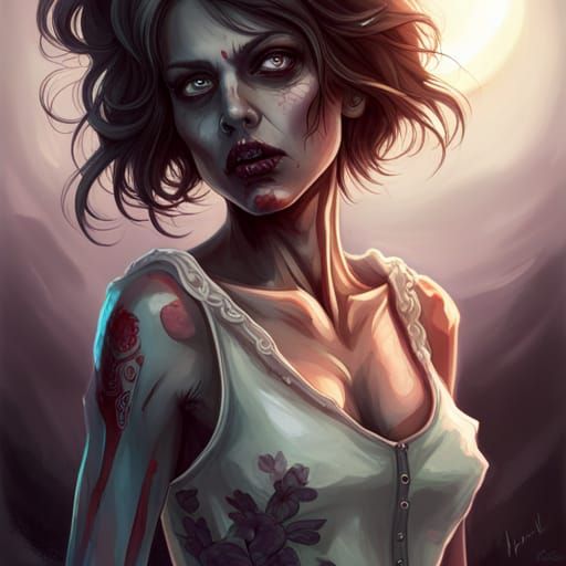 Beautiful Female Zombie Portrait in Digital Art Style