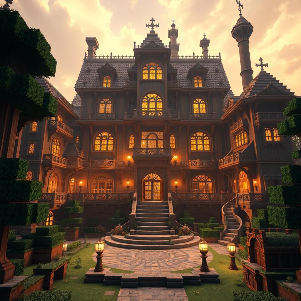 Epic Minecraft Mansion in 3D Game Style