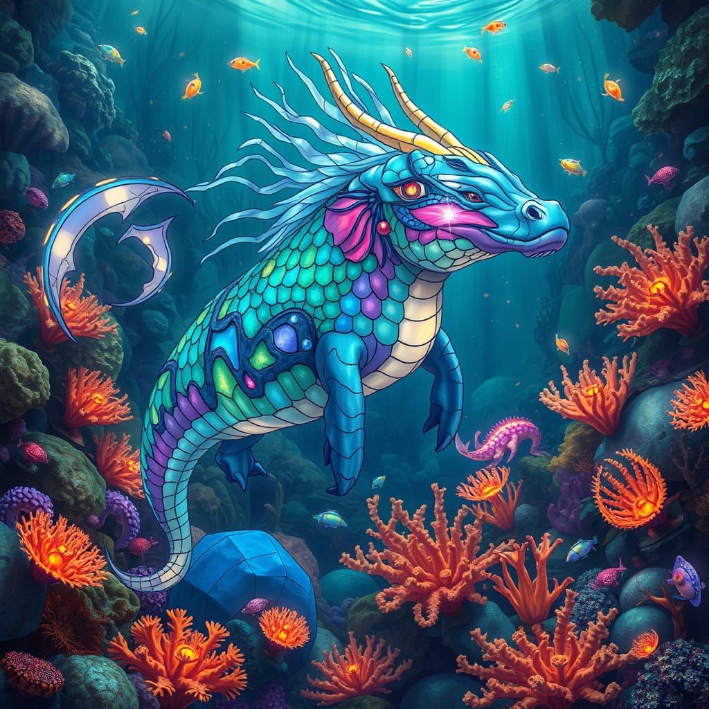 Iridescent Hippocampus in Bioluminescent Coral Reef