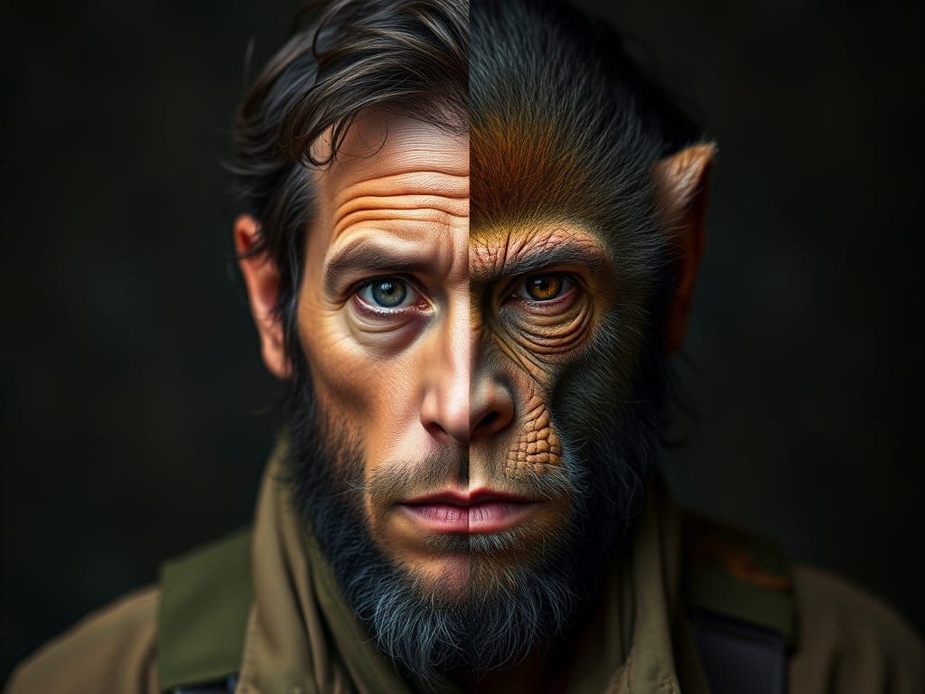 Homo Sapiens Meets Monkey Soldier Portrait