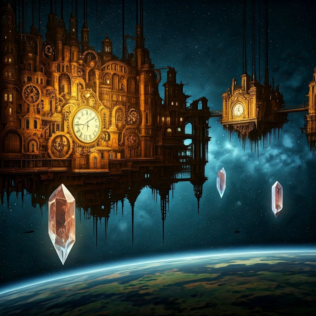 Steampunk Metropolis Floating in Star-Dusted Sky