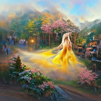 Ethereal Girl in Yellow Dress, Hyperdetailed Fantasy