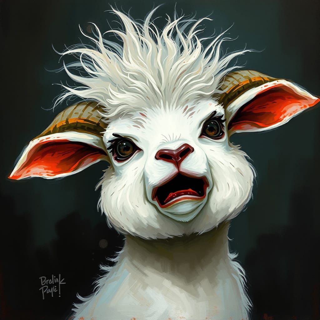 Frightened Lamb in Whimsical, Dramatic Style