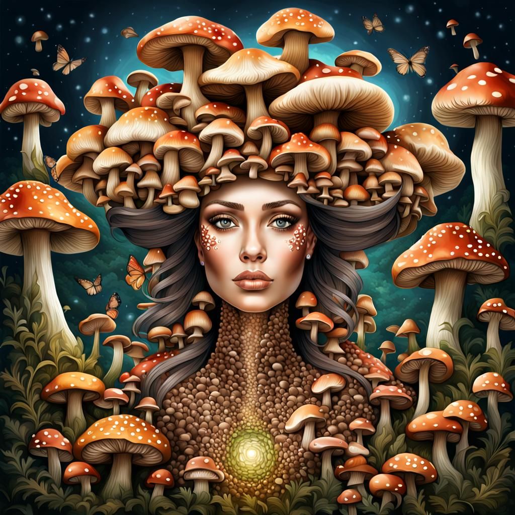 Magnificent Mushroom Woman: An Ultra-Realistic Magical Being
