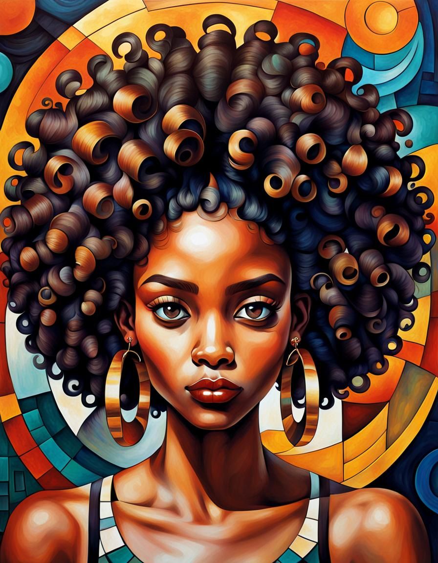 Stylized Illustration: African American Woman in Cubism