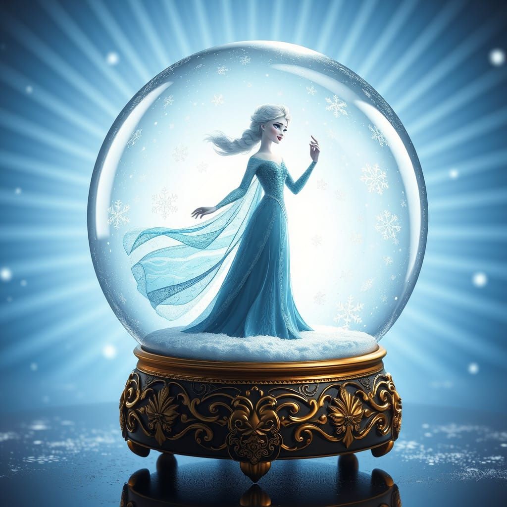 Elegant Snow Queen in Majestic Snow Globe