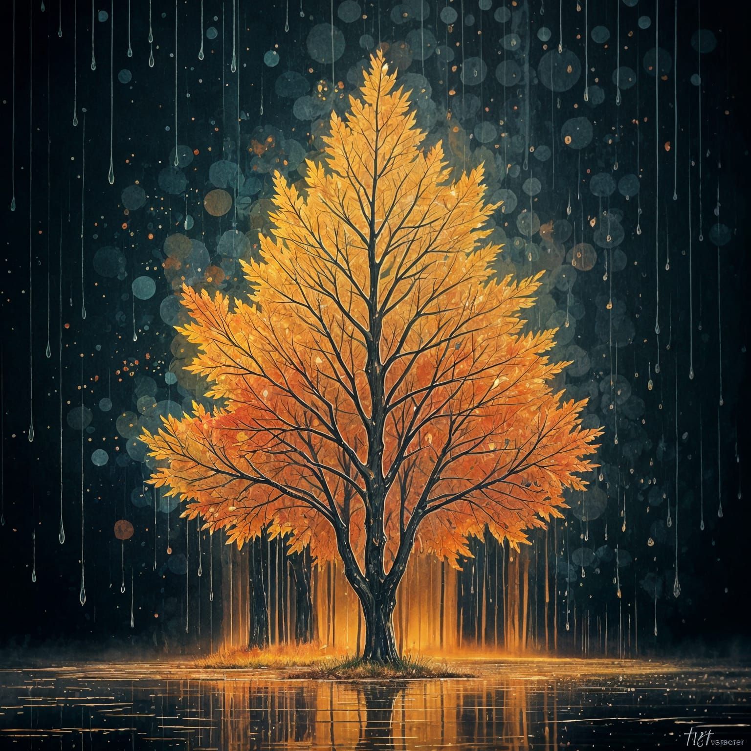 Autumn Foliage in Splattered Ink Art