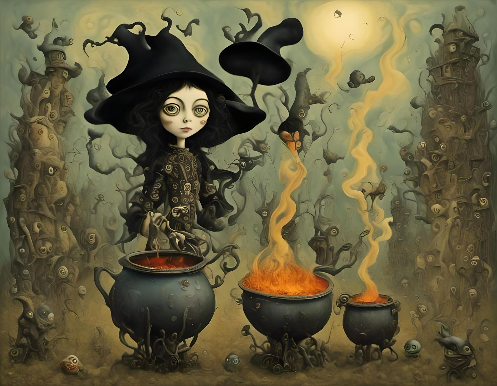 Gothic Wizard Casting Spell in Dark Fantasy Style