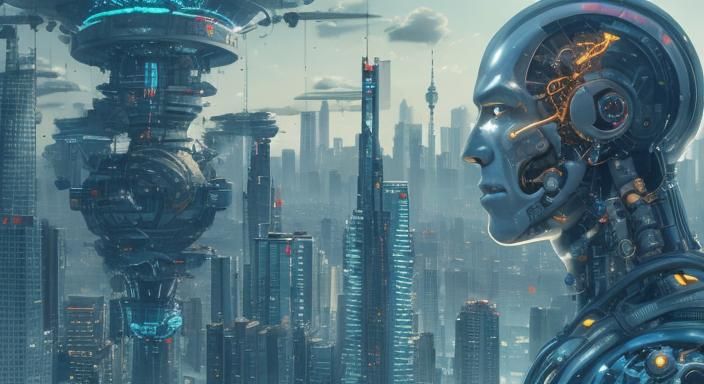 Biopunk Cityscape: AI and Machines Dominate Future