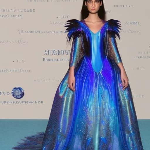 Ethereal Cobalt blue met gala dress with Electric blue accents& blue holographic accents& turquoise blue accents& pearle...