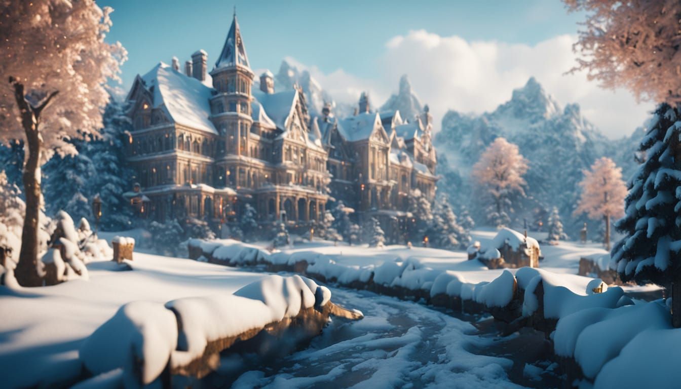 Whimsical Christmas Night Wonderland in Vibrant Hyper-Realis...