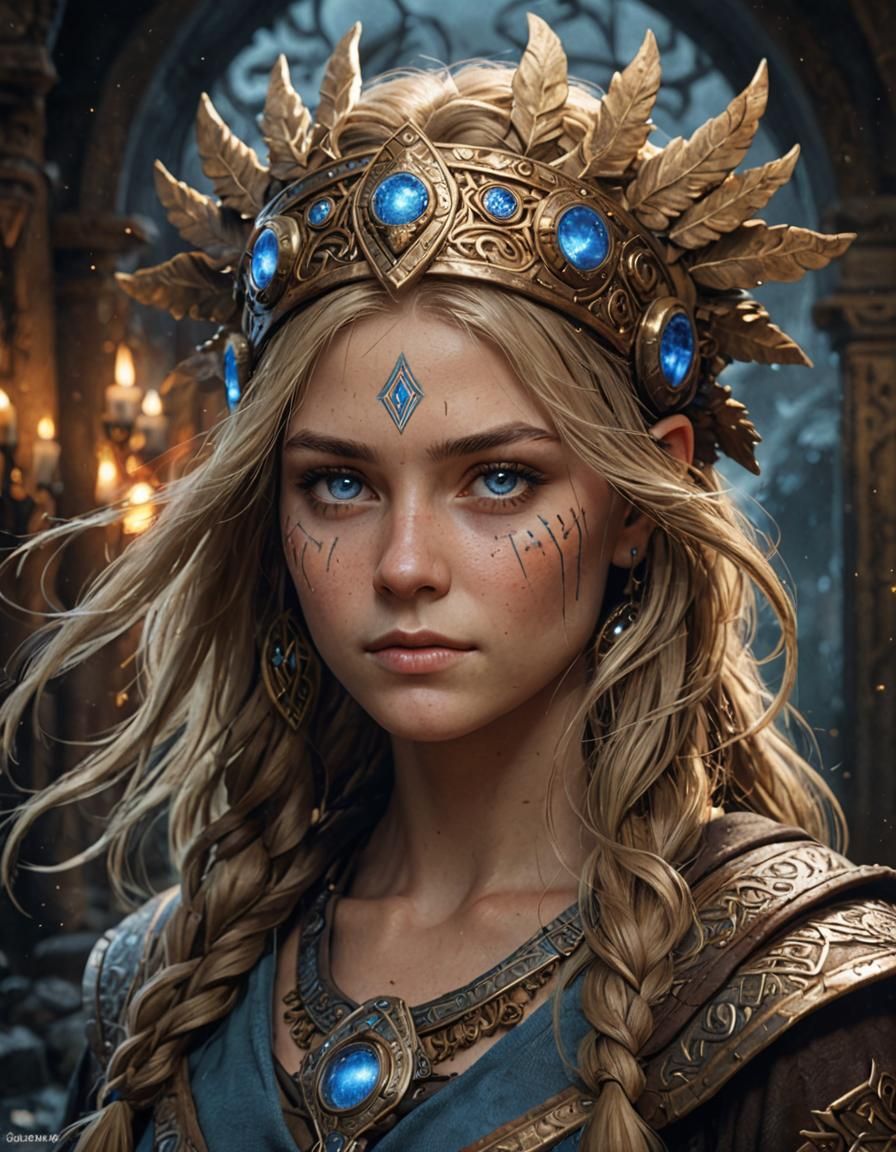 Viking Woman Portrait with Runes, Digital Art