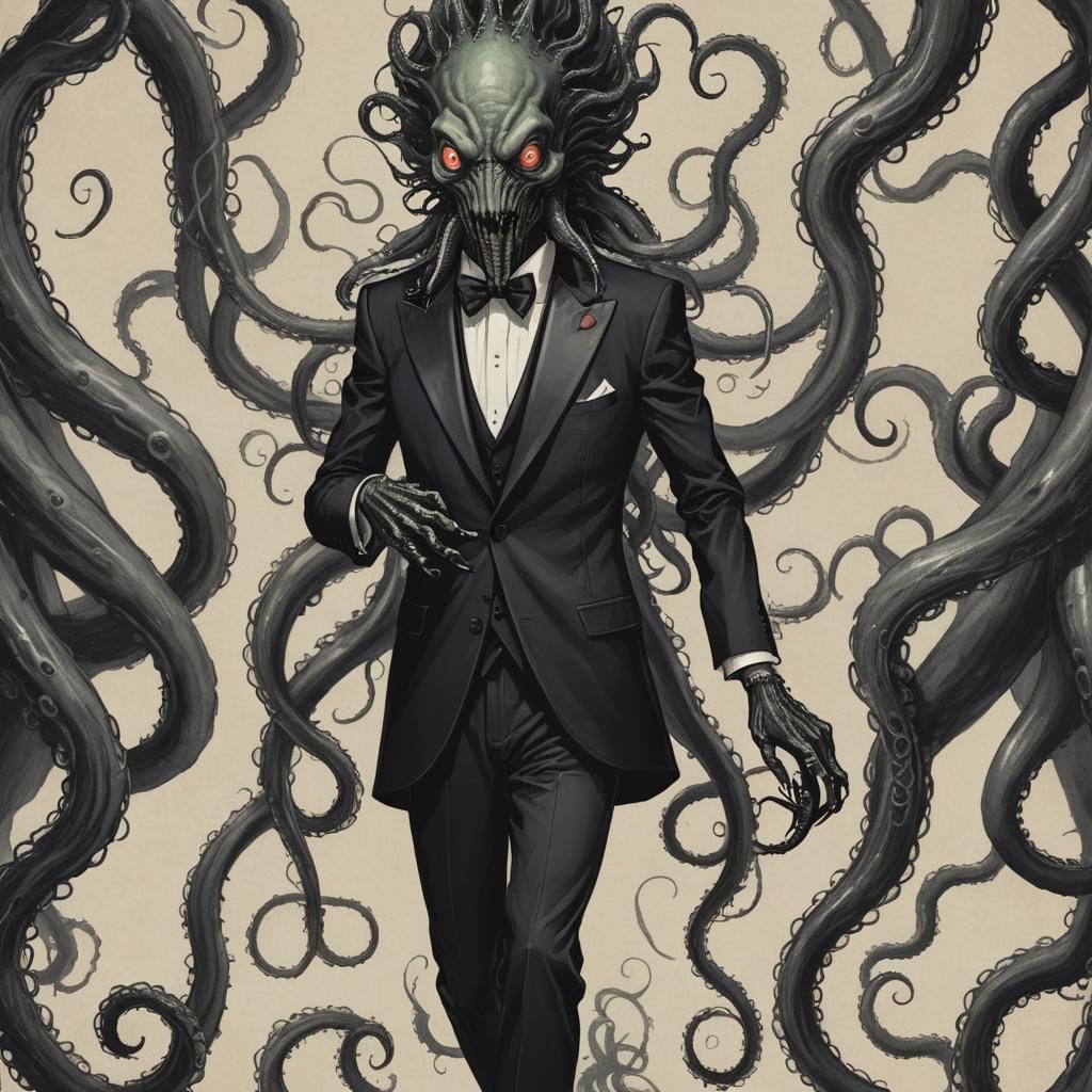 Tentacled Monster in Tuxedo: A Surreal Portrait