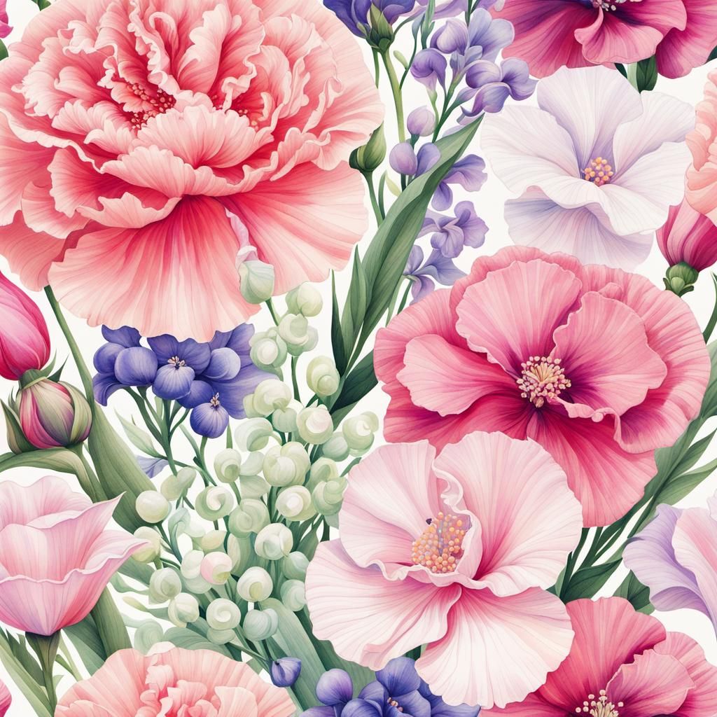 Delicate Floral Collage with Watercolor Textures