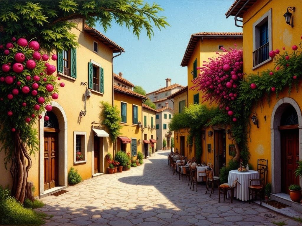 Tuscan Village Oil Painting in Van Gogh Style