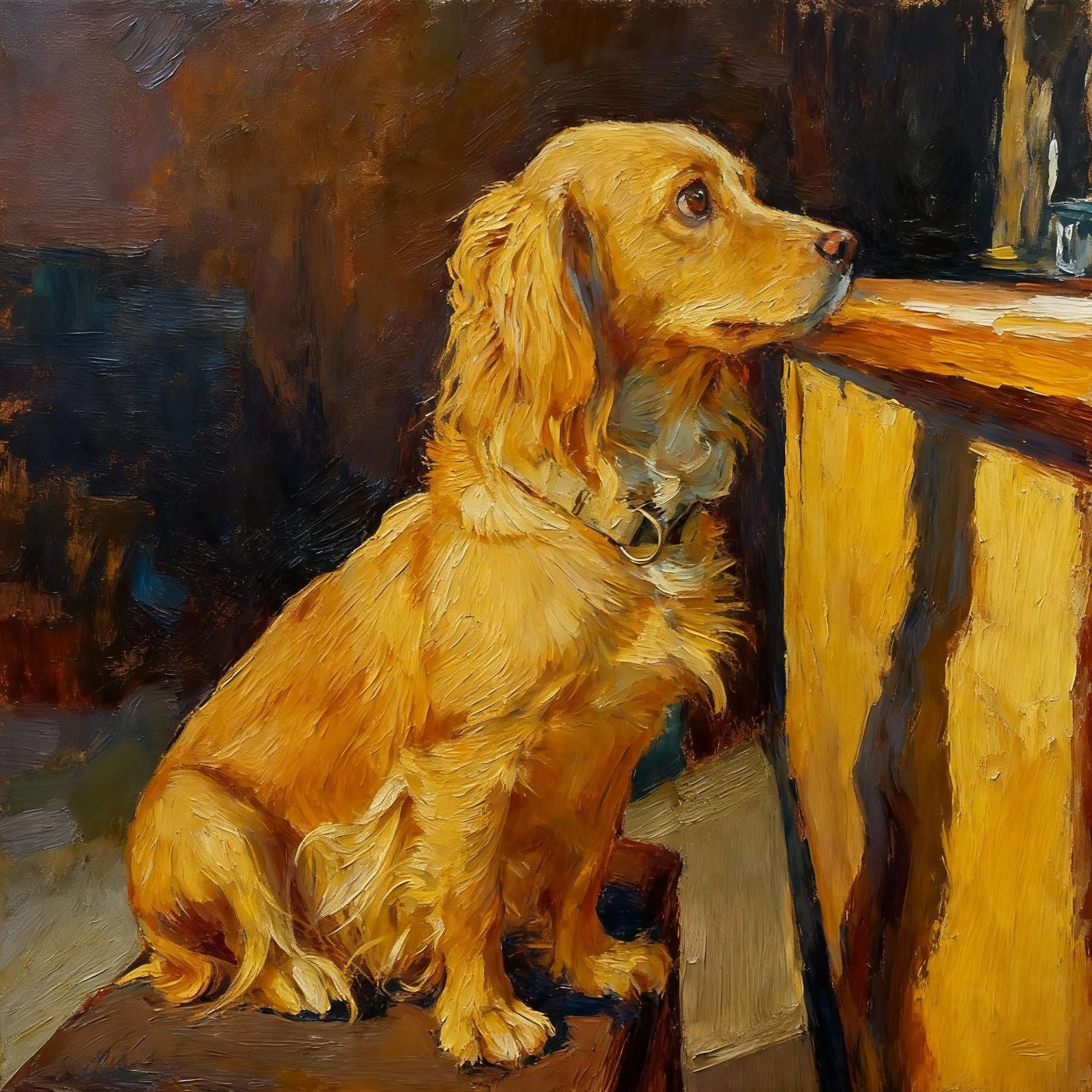 Post-Impressionist Dog Portrait in Chiaroscuro Style