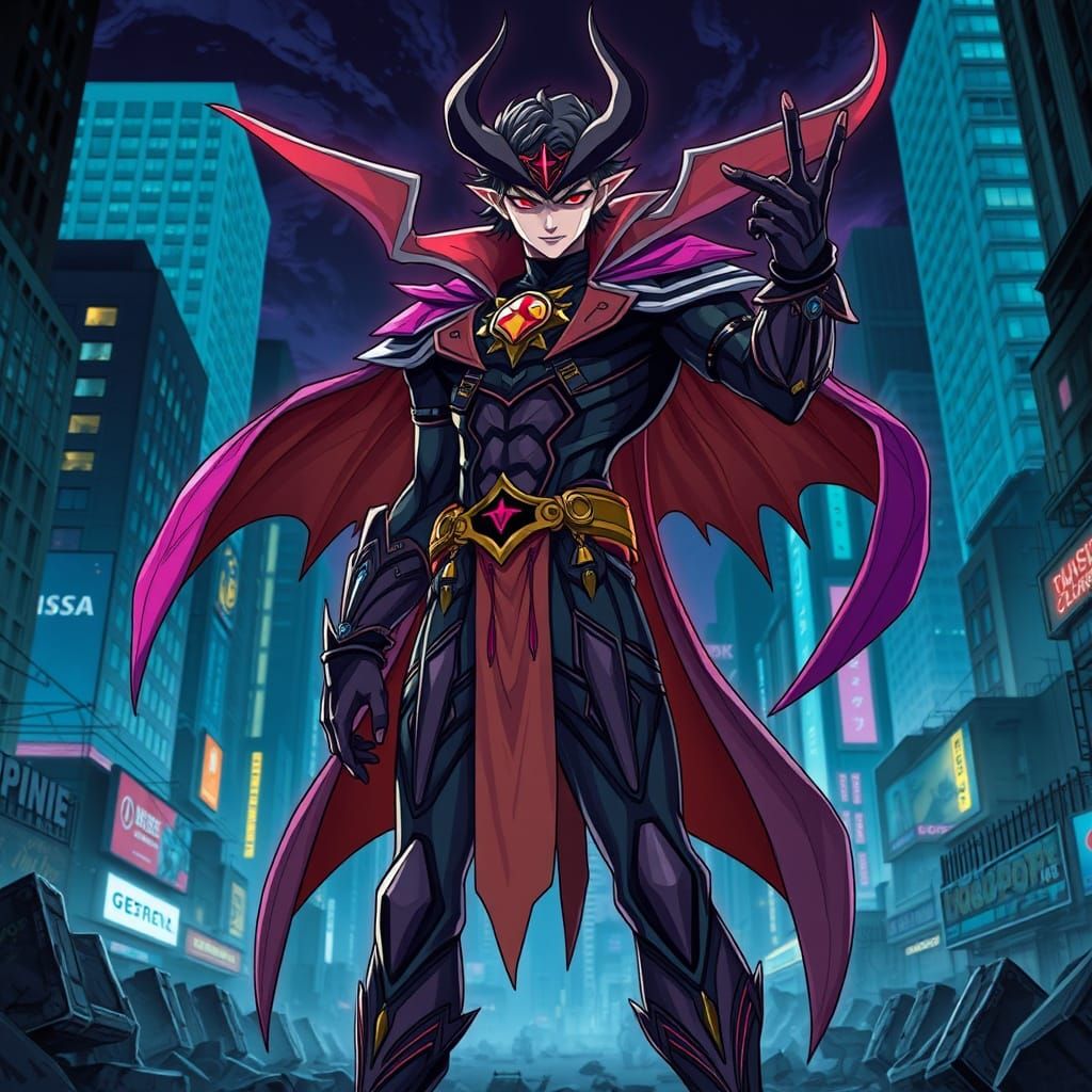 Anime Super Villain in Gritty Cityscape