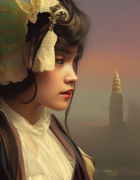 Victorian Woman in Bangkok: Hyperdetailed Portrait