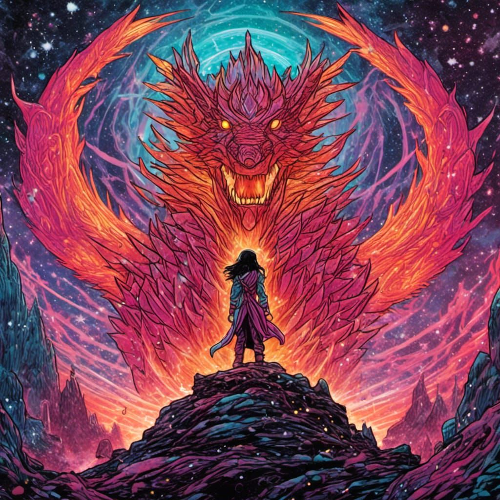 Goddess Dragon Hybrid in Comic Book Art Style