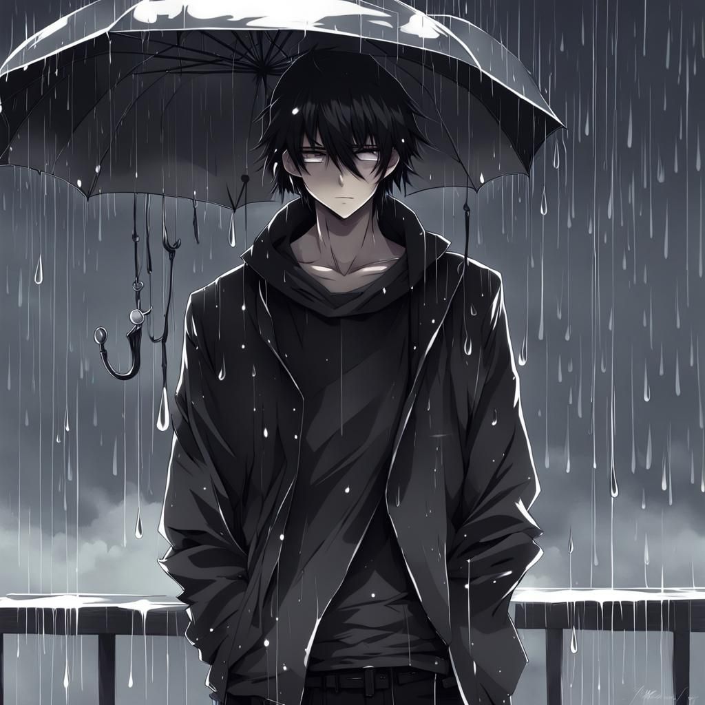 Lonely Anime Man in Rain, Heartbroken
