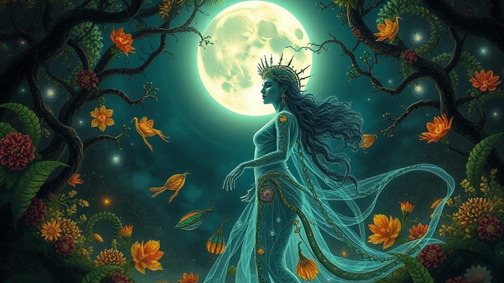 Ethereal Mindscape: Earth, Moon, and Seasonal Goddesses